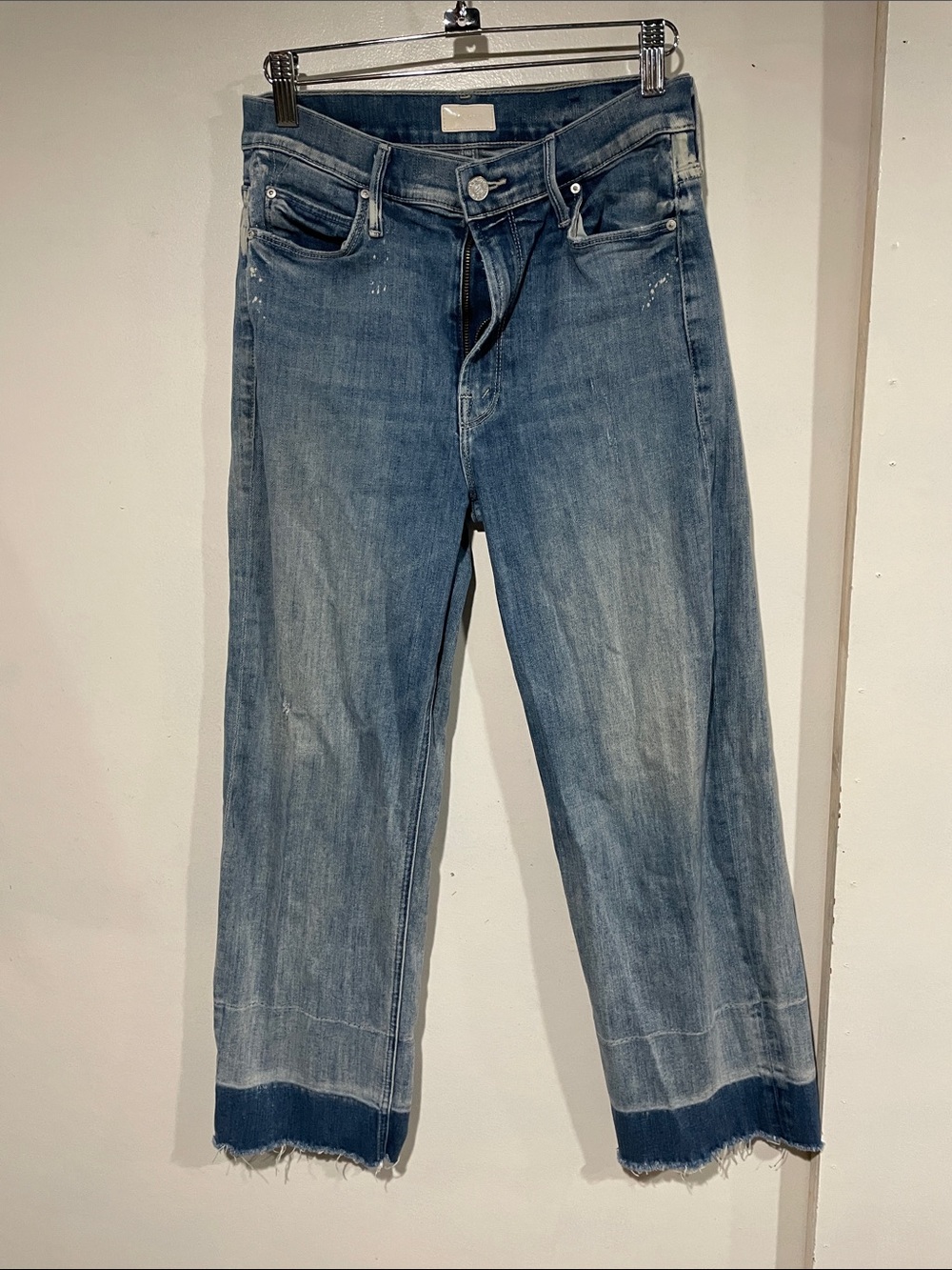 MOTHER Faded Blue Crop Wide-Leg Jeans